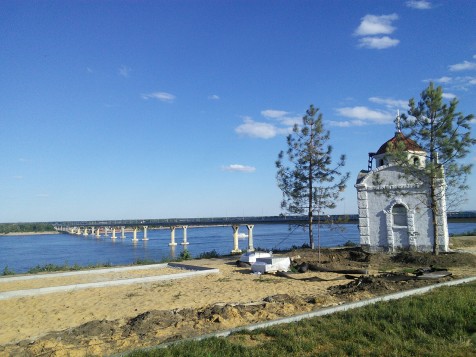 Volga Bridge with Church